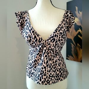 3/$30 Leopard Print V-Neck Ruffle Sleeve Swim Top